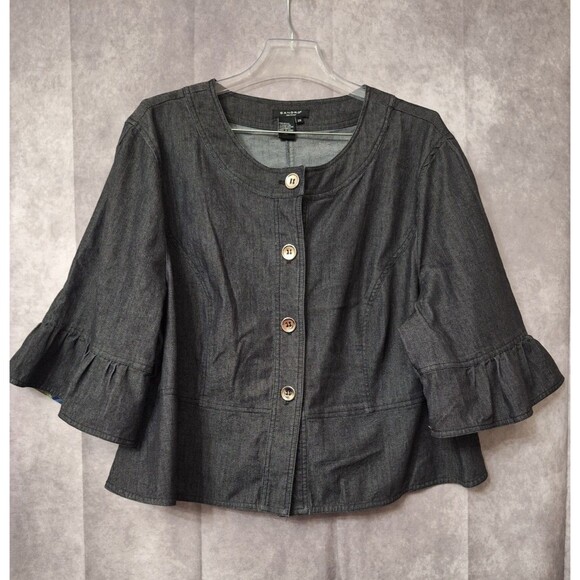 Sandro Denim Chambray Peplum Jacket Womens Plus Sz 2x Ruffle Button Up Boho Chic - Picture 1 of 8